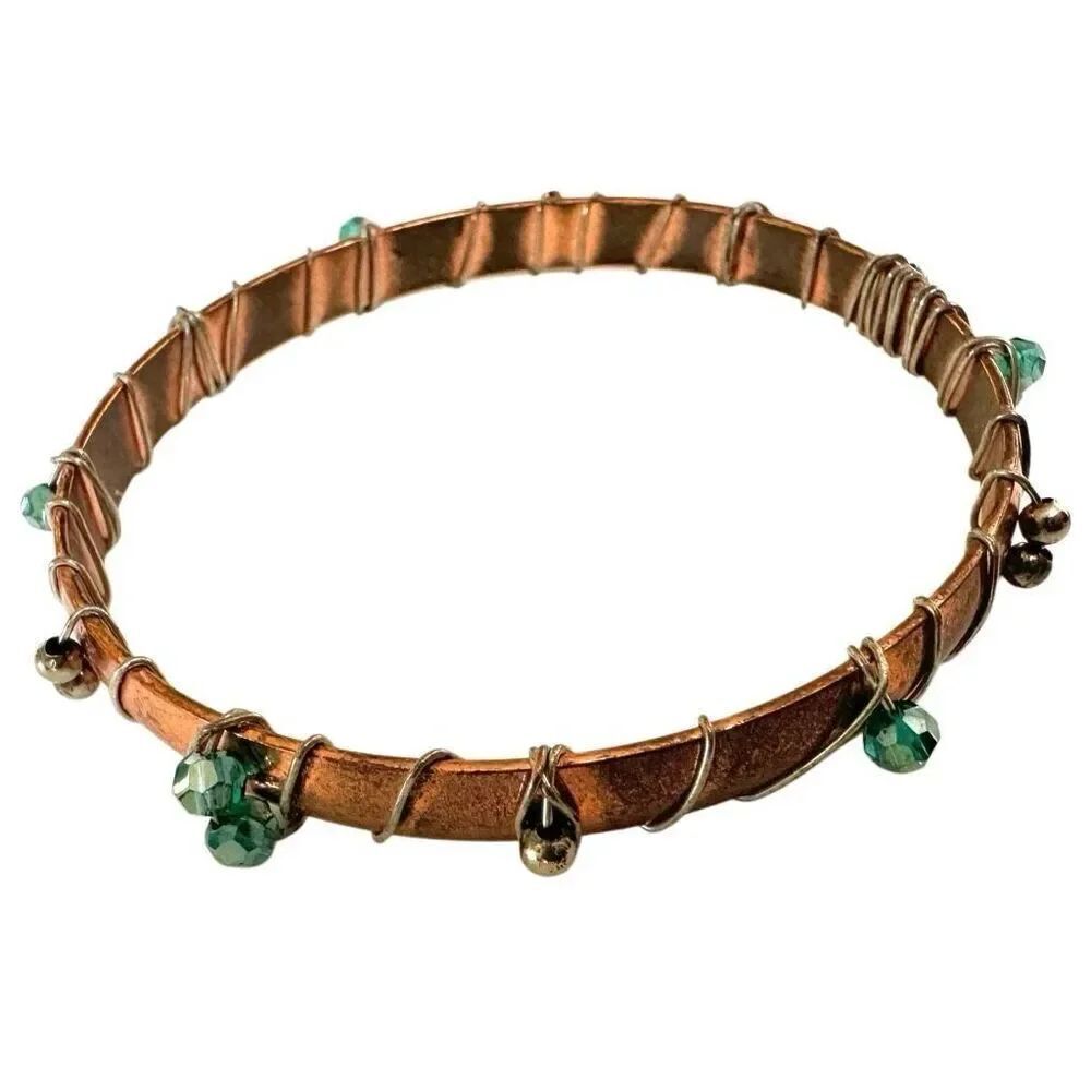 Copper tone wire beaded  bangle bracelet